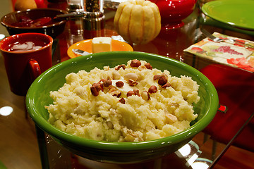 Image showing Thanksgiving Day Dinner Mashed Potatoes with Hazelnuts and Butte