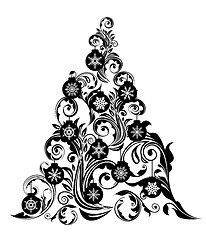 Image showing Christmas Tree with Leaf Swirls Design and Ornaments