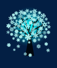 Image showing Christmas Snowflakes Tree in Winter on Blue Background