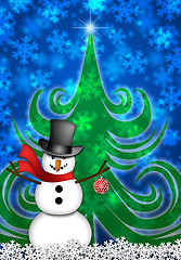 Image showing Snowman in Winter Snow Scene