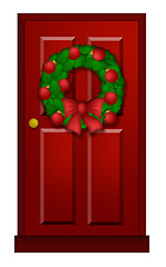 Image showing Red Door with Christmas Wreath Illustration