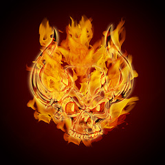 Image showing Fire Burning Flaming Skull with Horns
