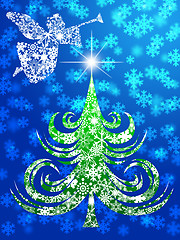 Image showing Angel with Trumpet Over Christmas Tree