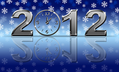 Image showing Silver 2012 Happy New Year Clock with Snowflakes