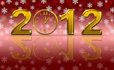 Image showing Gold 2012 Happy New Year Clock with Snowflakes