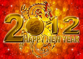 Image showing 2012 Happy New Year Golden Chinese Dragon Illustration