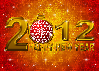 Image showing Gold 2012 Happy New Year Snowflakes Ornament Illustration