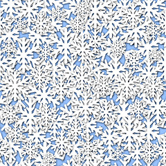 Image showing White Snowflakes Seamless Tile on Blue Background 