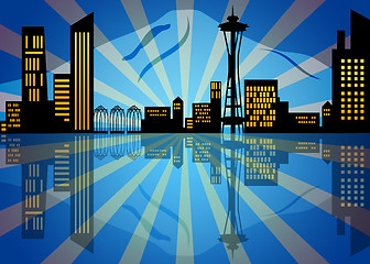 Image showing Reflection of Seattle City Skyline at Night