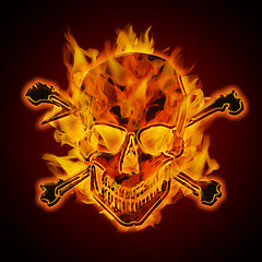 Image showing Fire Burning Flaming Metallic Skull with Crossbones