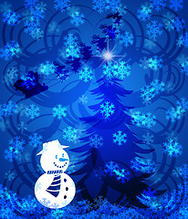 Image showing Abstract Christmas Tree Snowman on Blue Background