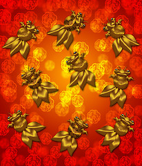 Image showing Golden Metallic Chinese Goldfish on Red Blurred Background
