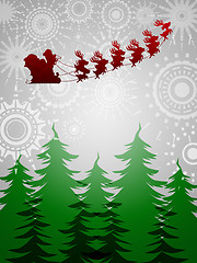 Image showing Santa Sleigh Reindeer Over Trees on Silver Background