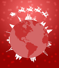 Image showing Santa Sleigh and Reindeer Flying Around the World Red