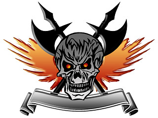 Image showing Skull with Wings Axe and Banner