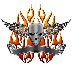 Image showing Skull with Wings Flames and Banner