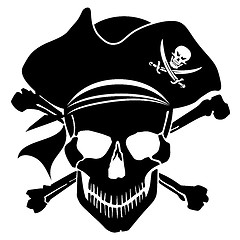 Image showing Pirate Skull Captain with Hat and Cross Bones