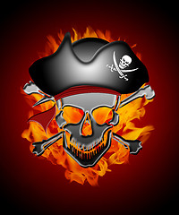 Image showing Pirate Skull Captain with Flames Background