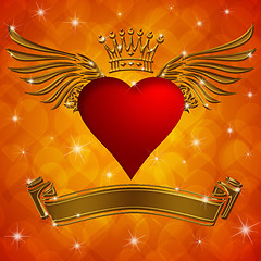 Image showing Valentine's Day Heart with Crown Wings and Banner