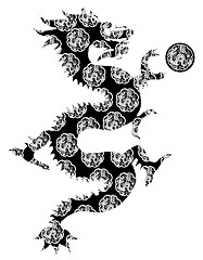 Image showing Chinese Dragon Archaic Motif Black and White Clip Art