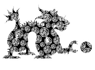 Image showing Chinese Dragon Sitting Archaic Motif Black and White Clip Art