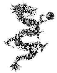 Image showing Chinese Dragon Snowflakes Black and White Clip Art