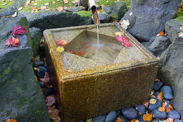 Image showing Japanese Bamboo Fountain with Stone Basin