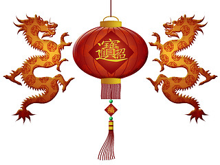 Image showing Happy Chinese New Year 2012 Wealth Lantern with Dragons