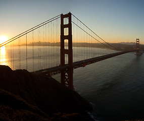 Image showing Sunrise over Golden Gate Bridge and San Francisco Bay