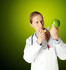 Image showing scientist woman with apple