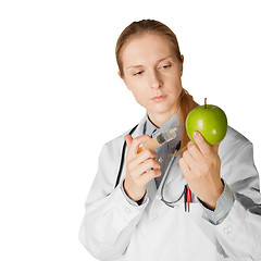 Image showing scientist woman with apple