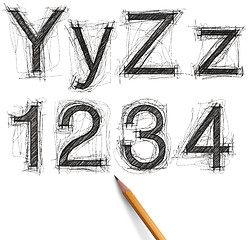 Image showing sketch letters and numbers with pencil new 