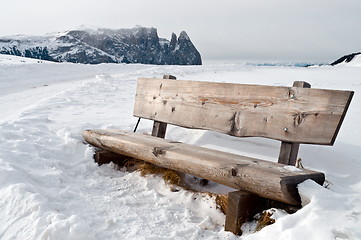 Image showing isolated bench in snow scape