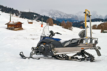 Image showing Snowmobile on alps in winter time