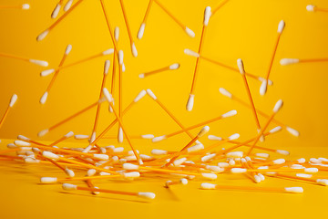 Image showing many yellow cotton sticks