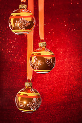 Image showing Three Christmas balls on red