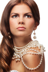 Image showing Portrait of a girl with pearls necklace