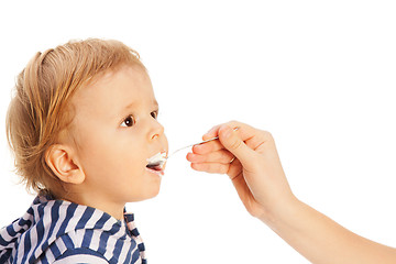 Image showing Toddler eat cottage cheese