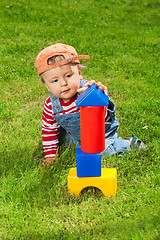 Image showing Toddler playing with blocks