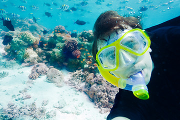 Image showing Underwater self photo of the scuba diver