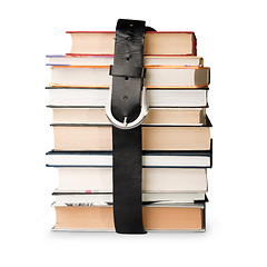 Image showing books pile with belt