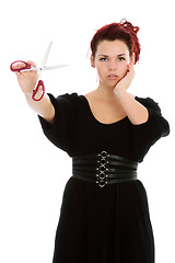 Image showing Modern girl with scissors