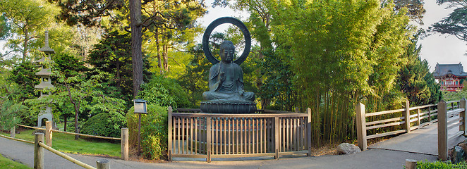 Image showing Seated Bronze Buddha at Japanese Garden Panorama