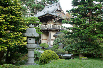 Image showing Stone Lantern by Japanese Garden Entrance