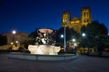 Image showing Grace Cathedral from Huntington Park at Blue Hour