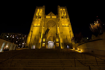 Image showing Steps to Grace Cathedral in San Francisco at Night