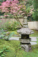 Image showing Old Japanese Stone Lantern in Garden