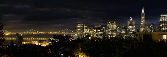 Image showing San Francisco Skyline and Oakland Bay Bridge at Blue Hour