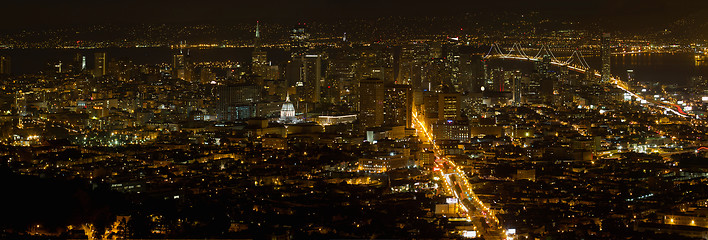 Image showing San Francisco Cityscape at Night Panorama