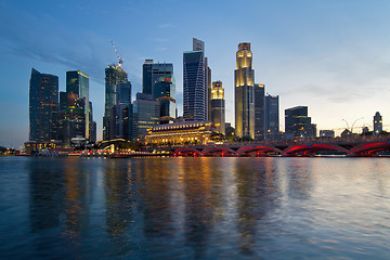 Image showing Singapore River Waterfront Skyline at Sunset